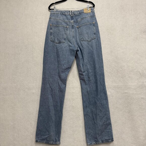 Zara Jeans Womens 10 Blue Distressed High Rise Straight Leg Ripped Denim Pants - Picture 6 of 8